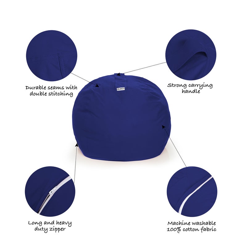 Delmach Bean Bag Chair Cover | Stuffed Animal Storage | 38" Width Extra Large | 100% Cotton Canvas | Double Stitched | Durable Zipper | Fill With Anything Soft | Beans not included - Image 3